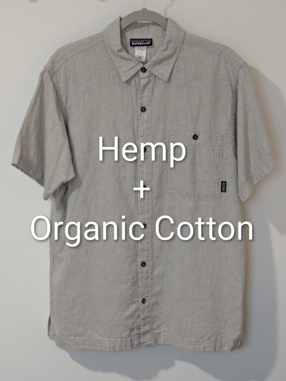 🏔️ Patagonia Men's Back Step Shirt - Size M - Gray/White Stripe - Hemp/Organic